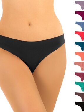 Alyce Ives Intimates Seamless Womens Thongs, No Show Laser Cut Thong- 12 Pack